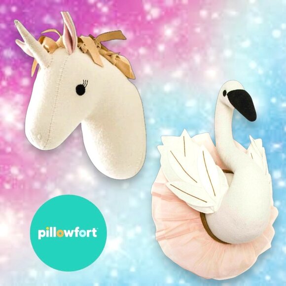 NEW Kids Plush Unicorn Ballet Swan Wall Mounts by Pillowfort Art
